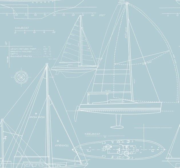 Wallquest YC61302 Yacht Club Yacht Blueprint - tapeta z motywem jachtów
