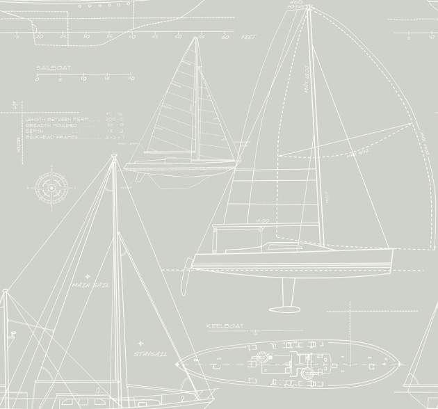 Wallquest YC61307 Yacht Club Yacht Blueprint - tapeta z motywem jachtów