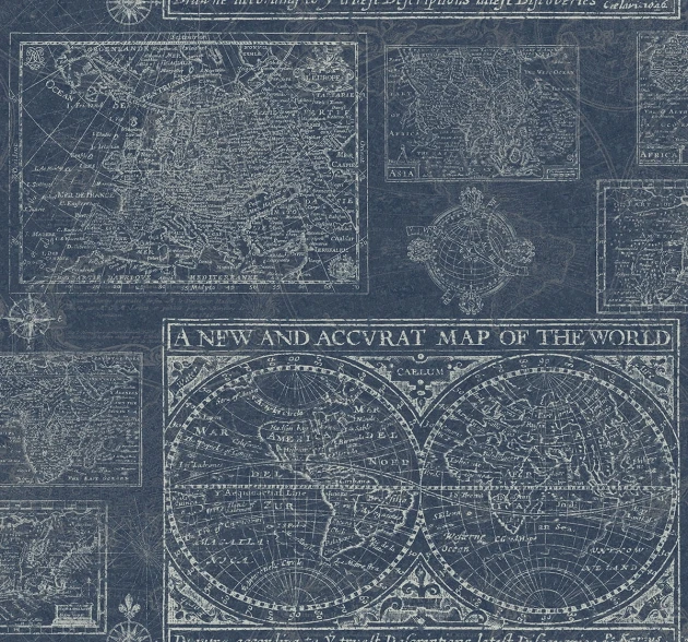 Wallquest YC61012 Yacht Club Antique Map - tapeta z motywem antycznych map