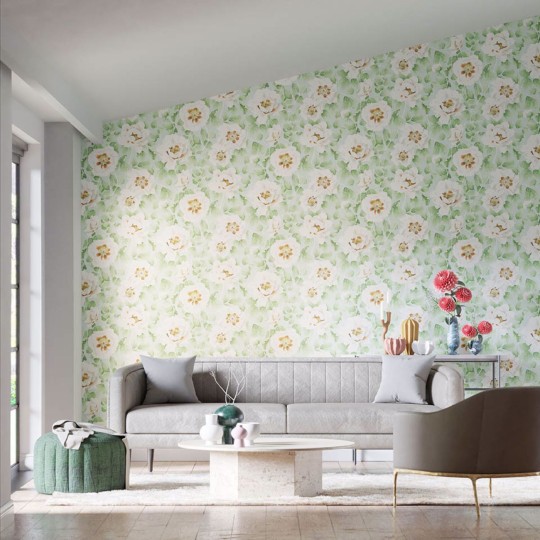 Harlequin 113015 Colour 4 Florent Seaglass/Clover/Rosehip - tapeta z motywem pędów kwiatów