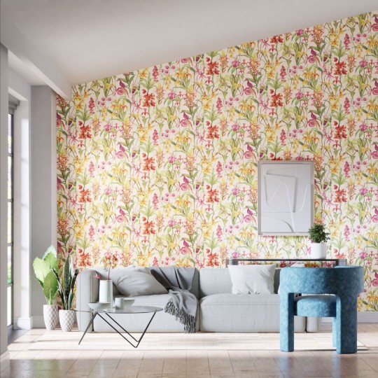 Harlequin 113009 Colour 4 Kalina Parchment/Forest/Azalea - tapeta z motywem orchidei