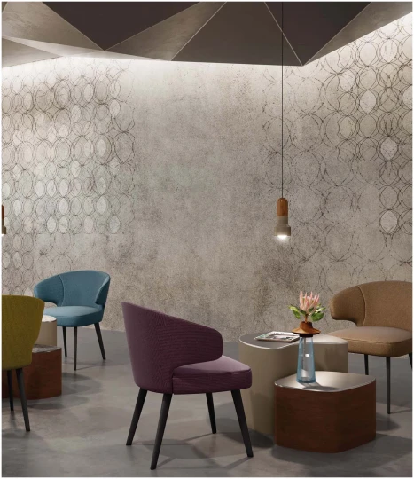 Tecnografica Surfaces "O" Anthracite - mural z motywem kół i starej ściany