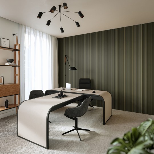 Vinylpex W01.03 Harry Glossy - tapeta obiektowa w grube prążki metalizująca khaki