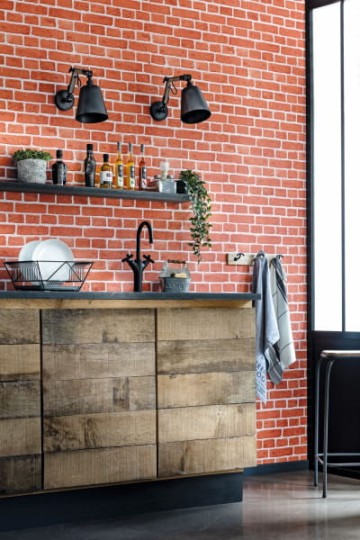 Caselio 100688083 Bistrot D Alice Au Bistrot D Alice Feuille De Brick - tapeta z motywem cegieł