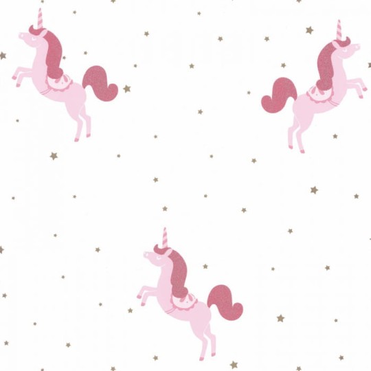 Caselio 100794101 Girl Power Princess Unicorns - tapeta z motywem jednorożców i gwiazd