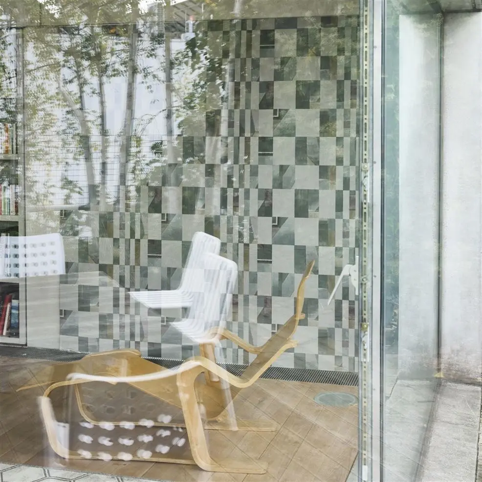 Designers Guild PDG1122/02 Chinon Textured Parterre Emerald - geometrycznym tapeta z motywem kwadratów i prostokątów