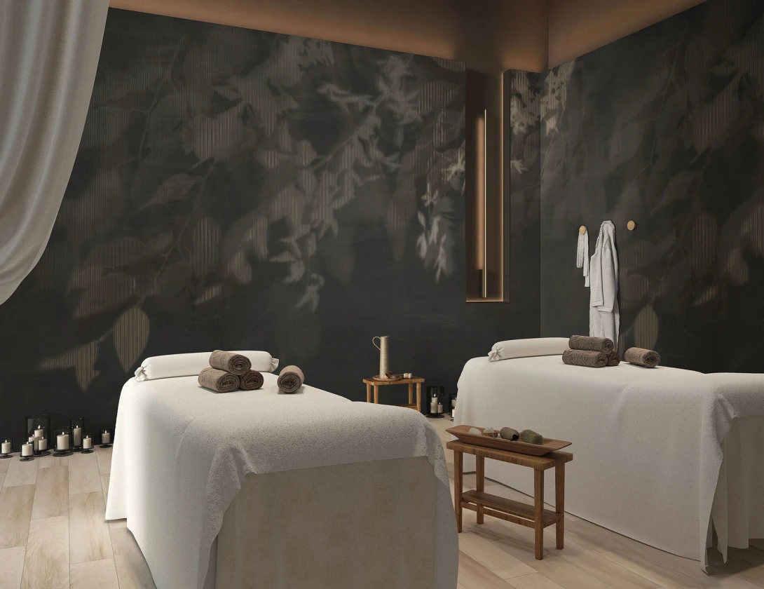 Tecnografica Decoratives Yaksi Dark Blue - mural z motywem cieni liści