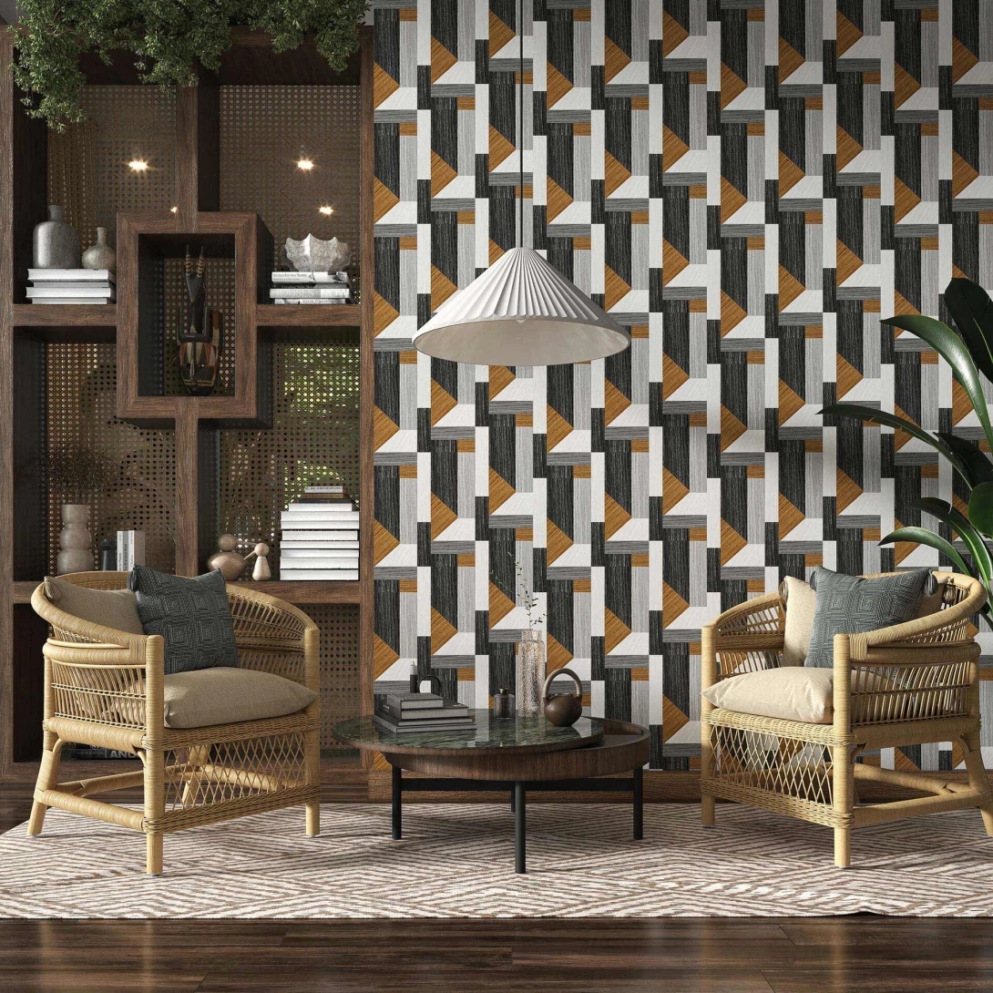 Tecnografica Decoratives Tarsia Black - mural z motywem geometrycznych klocków