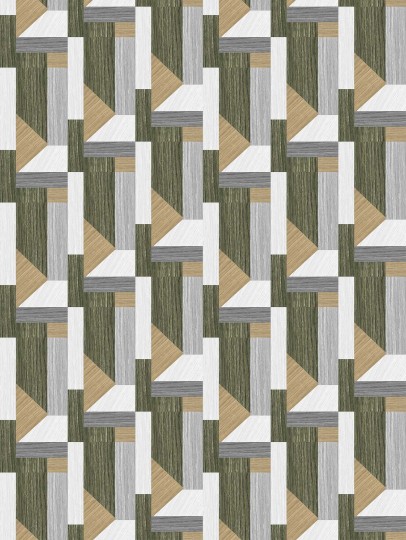 Tecnografica Decoratives Tarsia Green - mural z motywem geometrycznych klocków