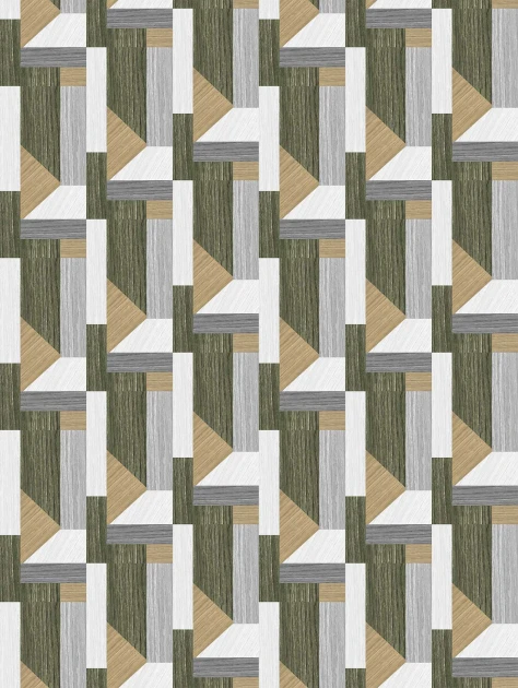 Tecnografica Decoratives Tarsia Green - mural z motywem geometrycznych klocków