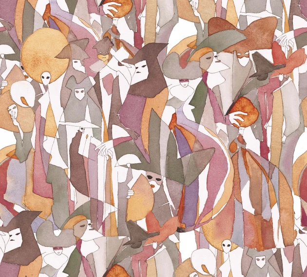 Tecnografica Decoratives Masked Ball Plum A - mural z motywem abstrakcyjnych postaci