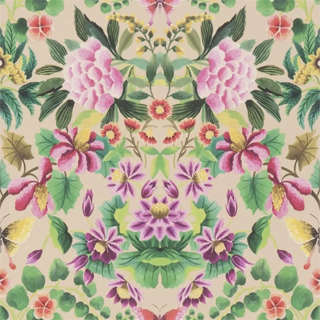 Designers Guild PDG1156/01 Ikebana Damask Fuchsia - tapeta z motywem kwiatowego adamaszku