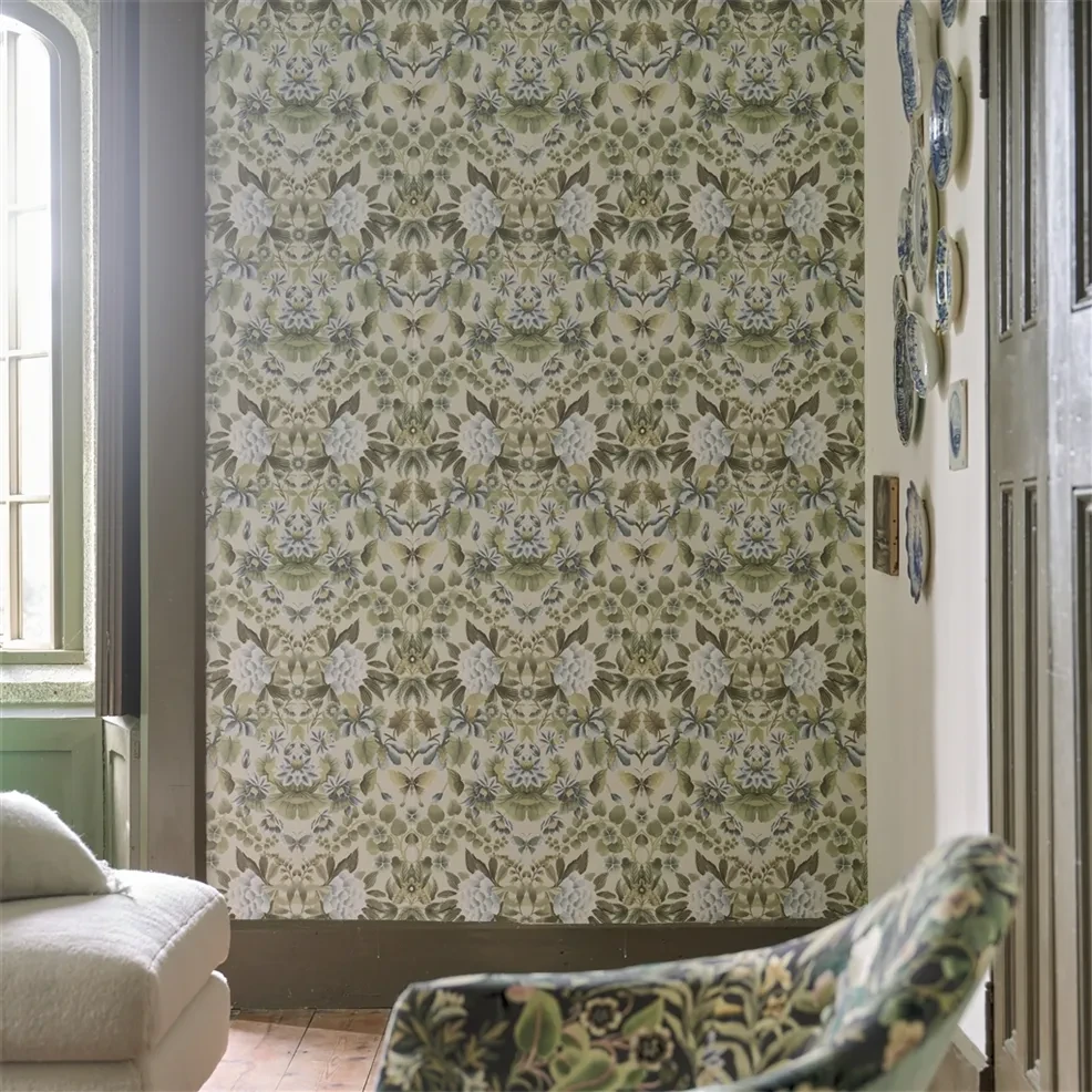 Designers Guild PDG1156/02 Ikebana Damask Eau De Nil - tapeta z motywem kwiatowego adamaszku
