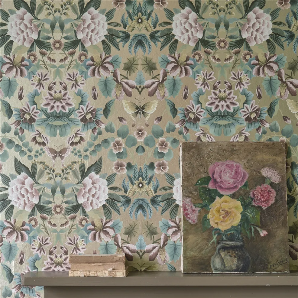 Designers Guild PDG1156/03 Ikebana Damask Gilver - tapeta z motywem kwiatowego adamaszku