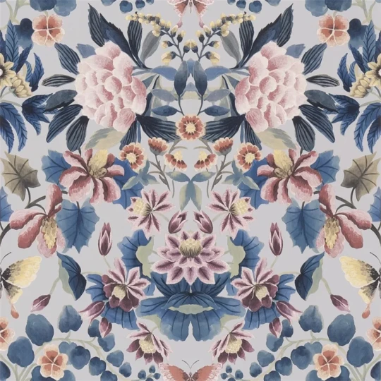 Designers Guild PDG1156/04 Ikebana Damask Slate Blue - tapeta z motywem kwiatowego adamaszku