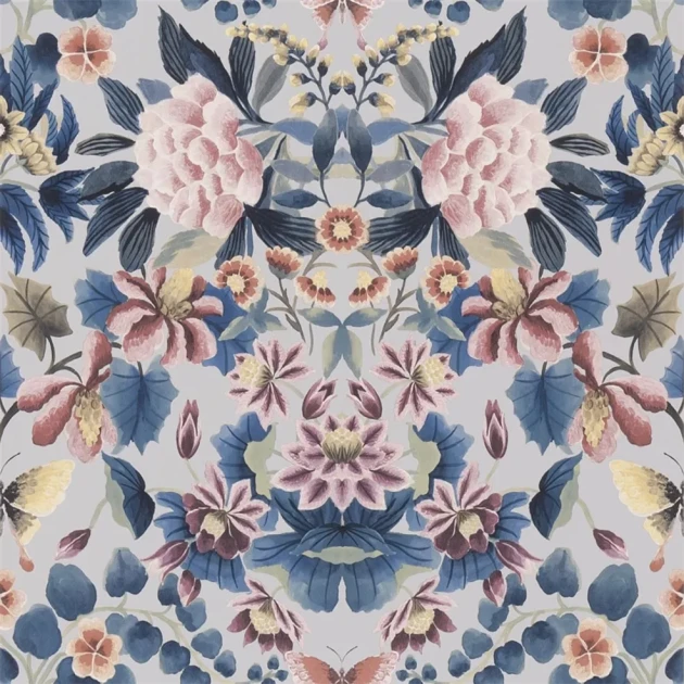 Designers Guild PDG1156/04 Ikebana Damask Slate Blue - tapeta z motywem kwiatowego adamaszku