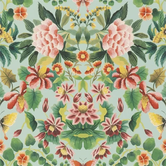 Designers Guild PDG1156/05 Ikebana Damask Aqua - tapeta z motywem kwiatowego adamaszku