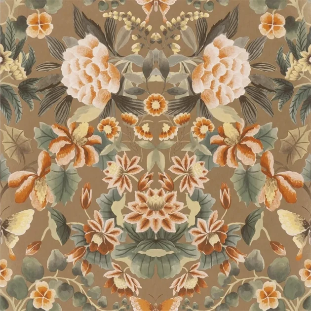 Designers Guild PDG1156/06 Ikebana Damask Gold - tapeta z motywem kwiatowego adamaszku