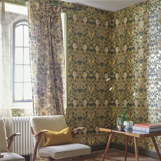 Designers Guild PDG1156/06 Ikebana Damask Gold - tapeta z motywem kwiatowego adamaszku