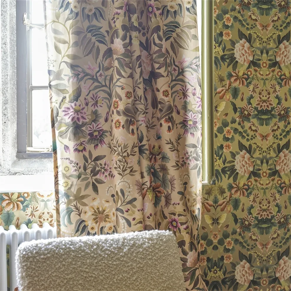 Designers Guild PDG1156/06 Ikebana Damask Gold - tapeta z motywem kwiatowego adamaszku