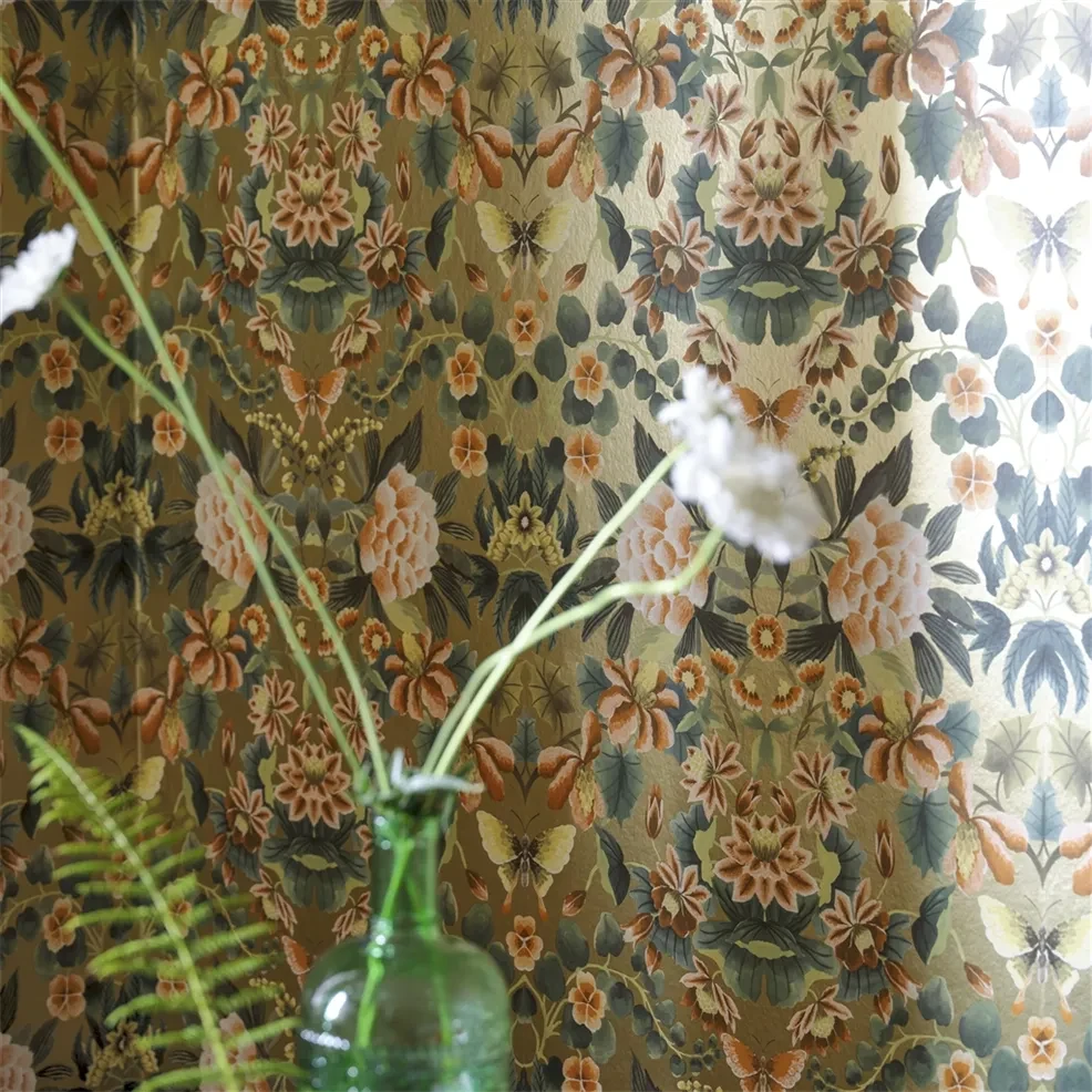 Designers Guild PDG1156/06 Ikebana Damask Gold - tapeta z motywem kwiatowego adamaszku