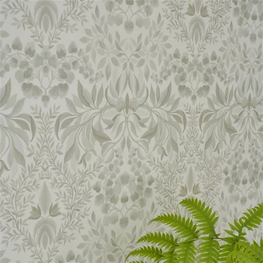 Designers Guild PDG1157/01 Ikebana Karakusa Chalk - tapeta z motywem kwiatowego adamaszku