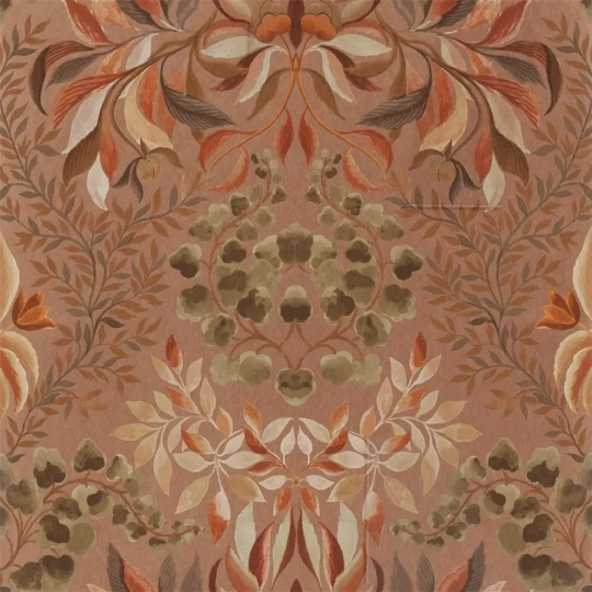 Designers Guild PDG1157/03 Ikebana Karakusa Copper - tapeta z motywem kwiatowego adamaszku
