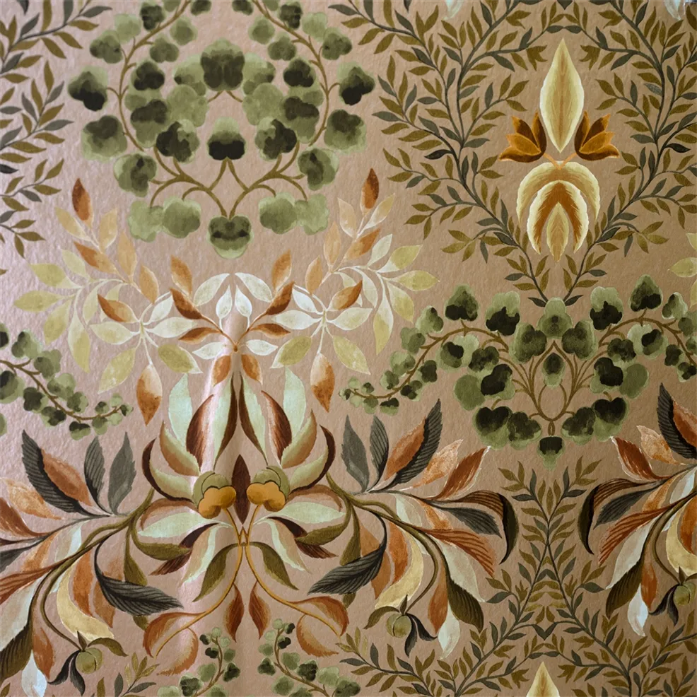 Designers Guild PDG1157/03 Ikebana Karakusa Copper - tapeta z motywem kwiatowego adamaszku