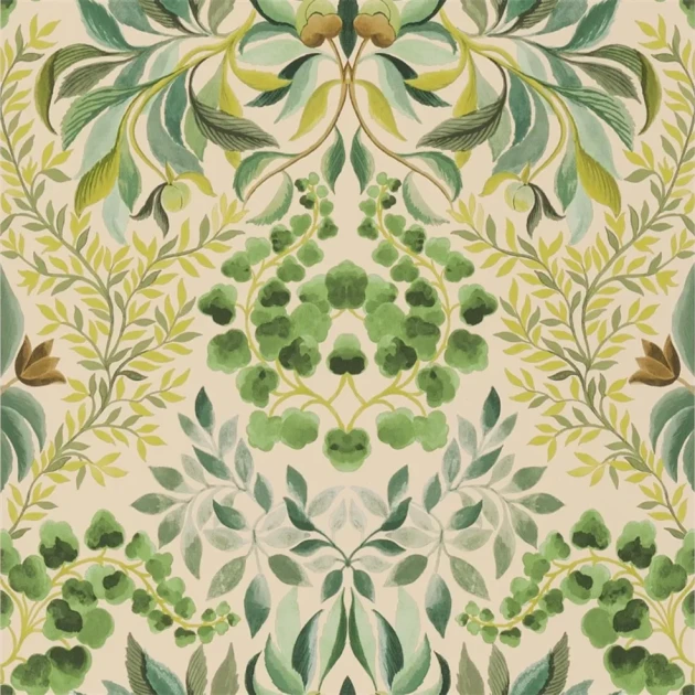 Designers Guild PDG1157/04 Ikebana Karakusa Emerald - tapeta z motywem kwiatowego adamaszku