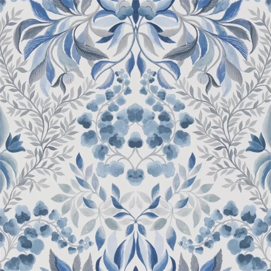 Designers Guild PDG1157/05 Ikebana Karakusa Cobalt - tapeta z motywem kwiatowego adamaszku