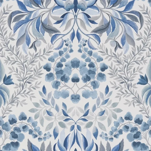 Designers Guild PDG1157/05 Ikebana Karakusa Cobalt - tapeta z motywem kwiatowego adamaszku