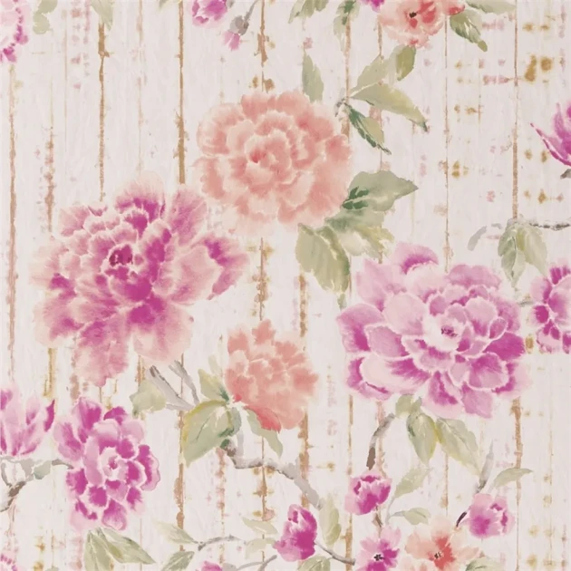 Designers Guild PDG1158/02 Ikebana Kyoto Flower Coral - tapeta z motywem kwiatów i starej ściany