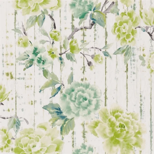 Designers Guild PDG1158/03 Ikebana Kyoto Flower Emerald - tapeta z motywem kwiatów i starej ściany