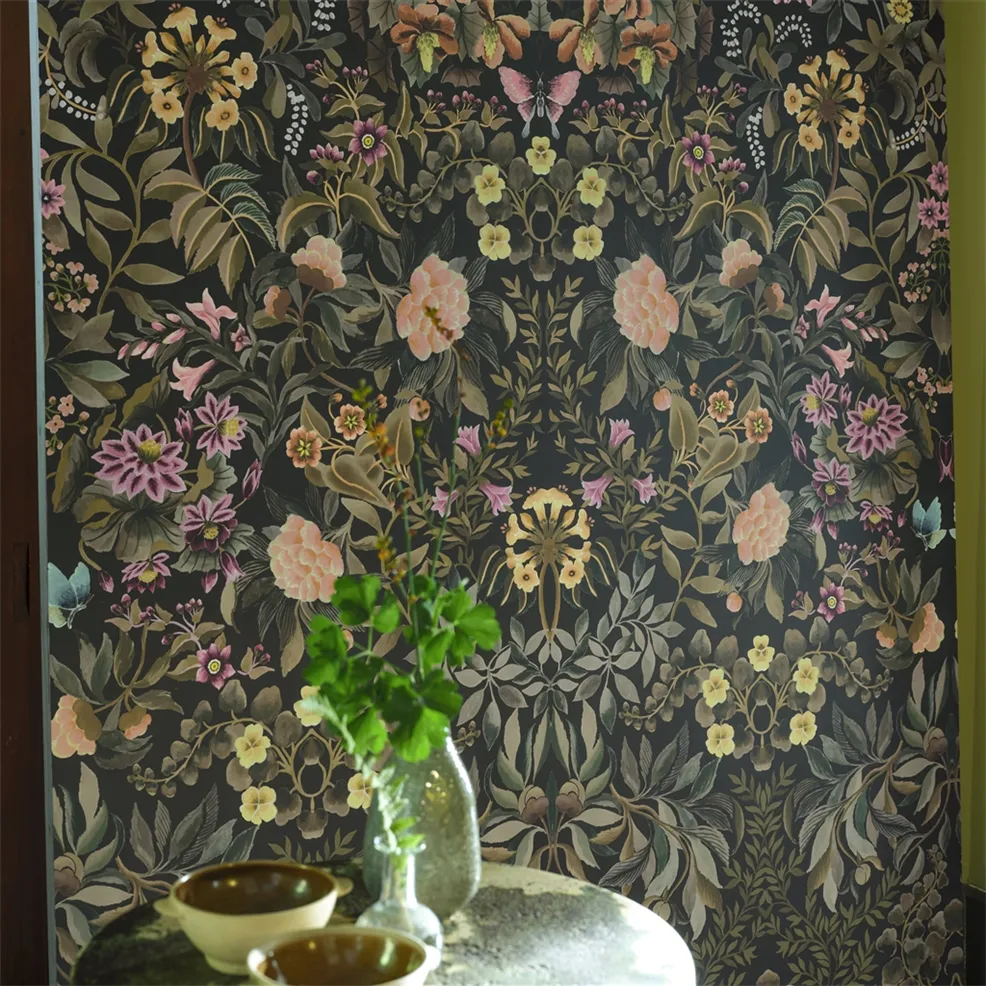 Designers Guild PDG1162/02 Ikebana Grande Chocolate - mural z motywem kwiatowego adamaszku