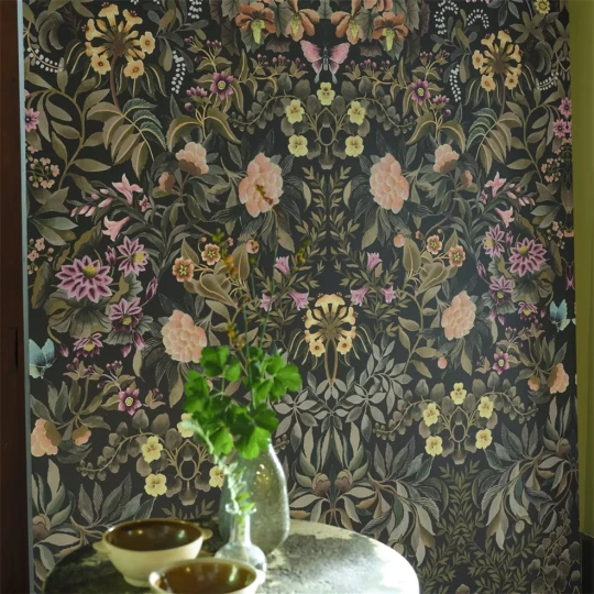 Designers Guild PDG1162/02 Ikebana Grande Chocolate - mural z motywem kwiatowego adamaszku