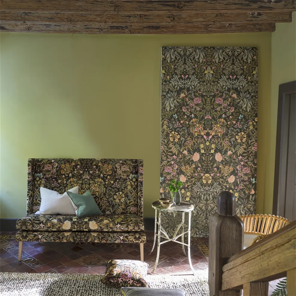 Designers Guild PDG1162/02 Ikebana Grande Chocolate - mural z motywem kwiatowego adamaszku