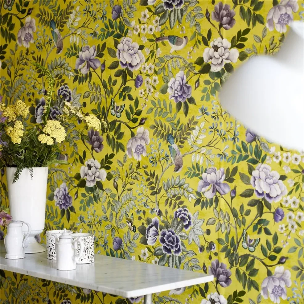 Designers Guild PDG1146/03 Porcelaine De Chine Porcelaine De Chine Chocolate - tapeta z motywem kwiatów