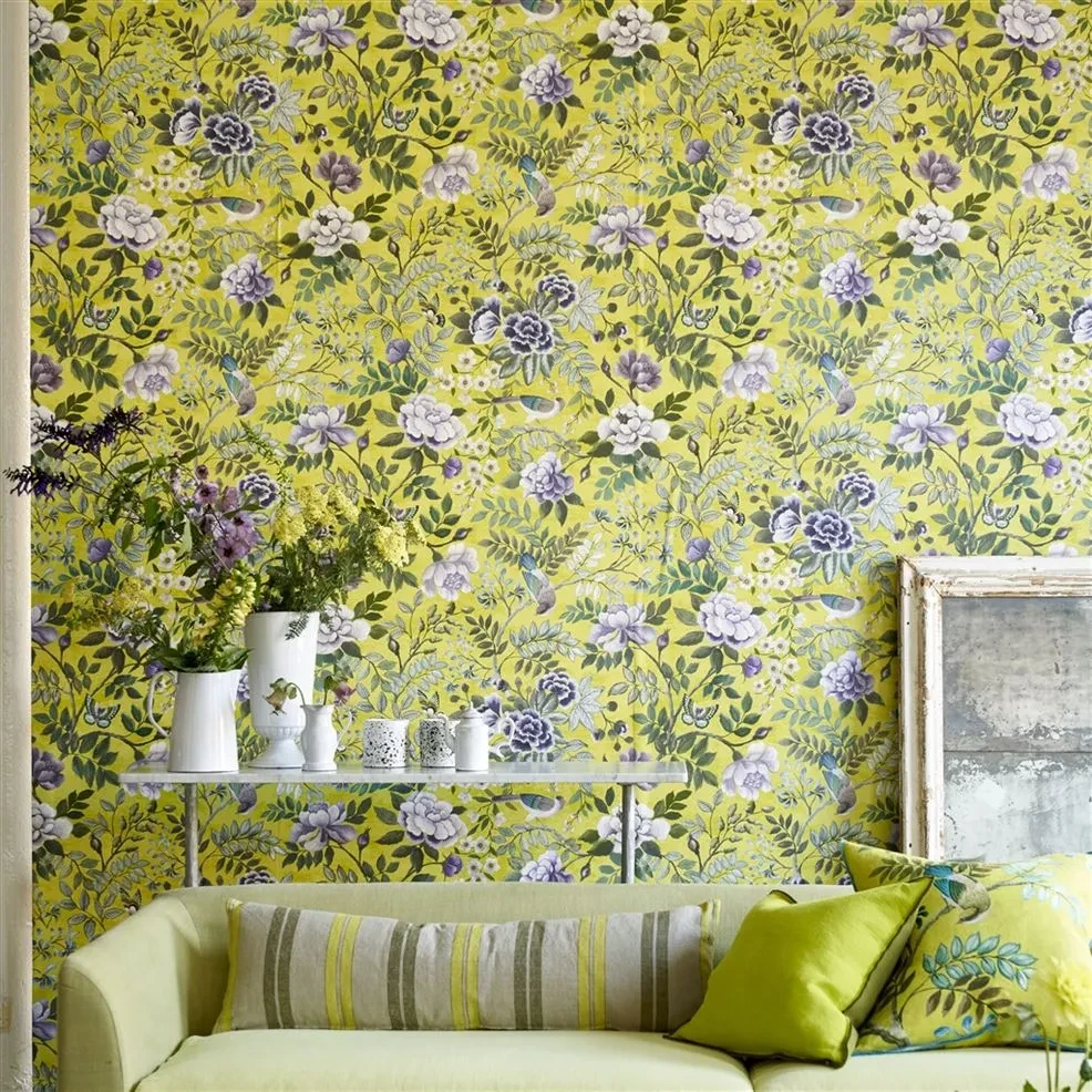 Designers Guild PDG1146/03 Porcelaine De Chine Porcelaine De Chine Chocolate - tapeta z motywem kwiatów