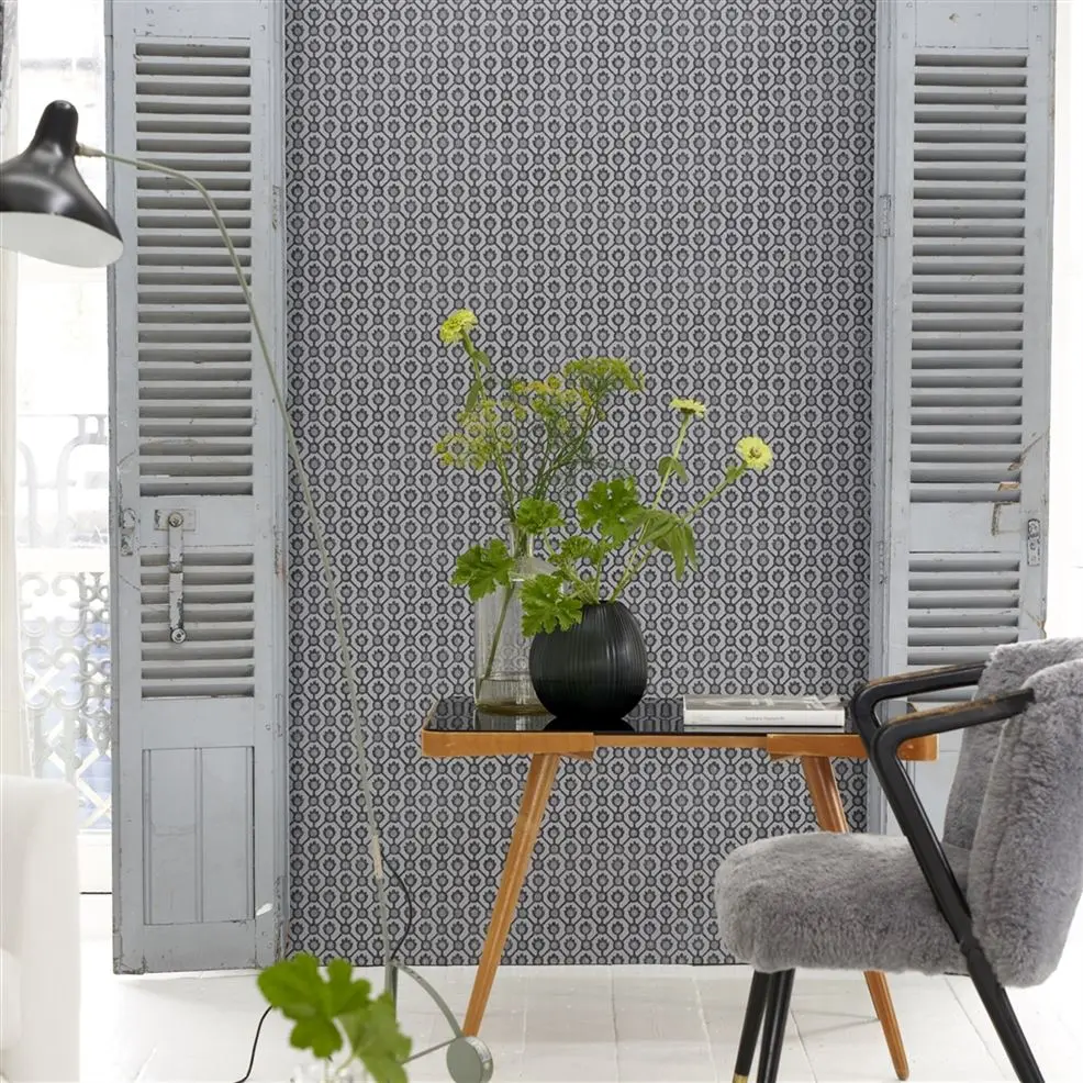 Designers Guild PDG1150/05 Porcelaine De Chine Jaal Oyster - tapeta z motywem geometrycznej siatki