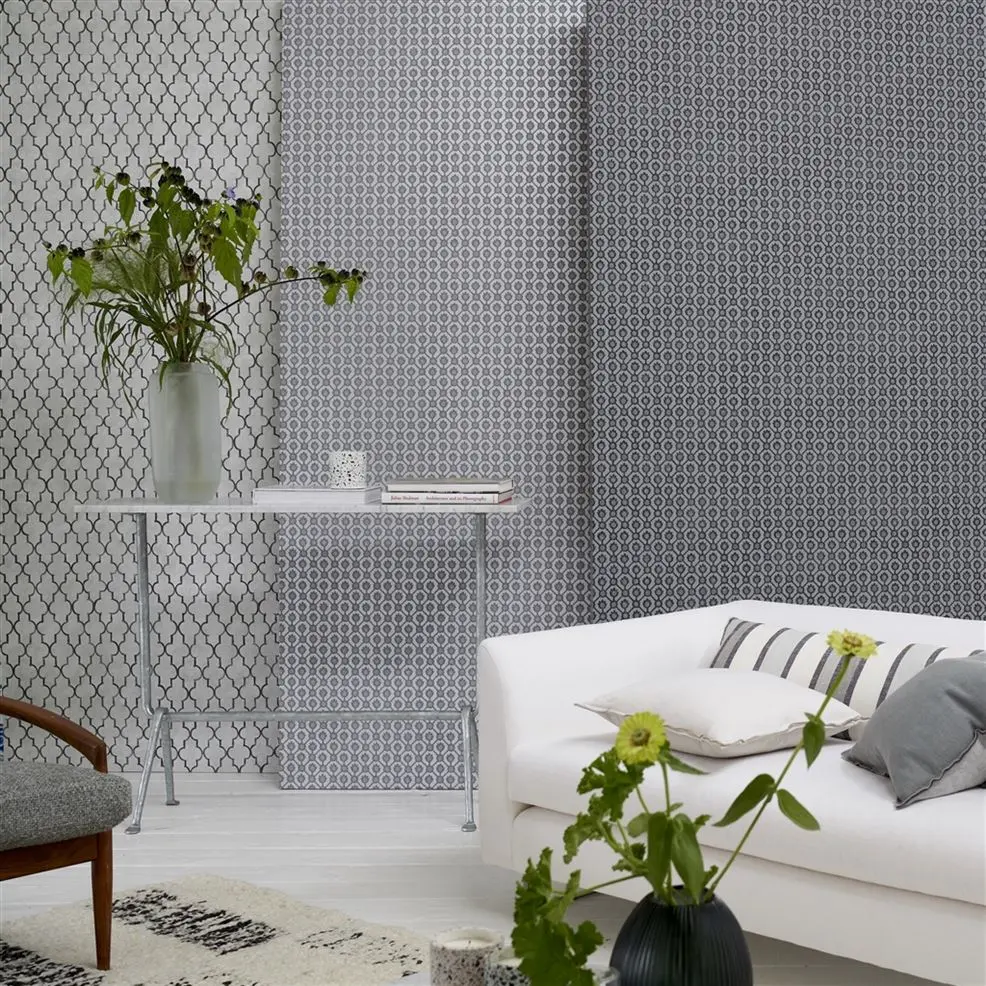 Designers Guild PDG1150/05 Porcelaine De Chine Jaal Oyster - tapeta z motywem geometrycznej siatki