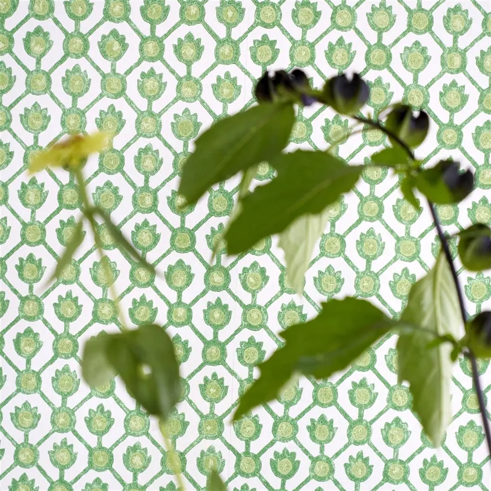 Designers Guild PDG1150/06 Porcelaine De Chine Jaal Pearl - tapeta z motywem geometrycznej siatki