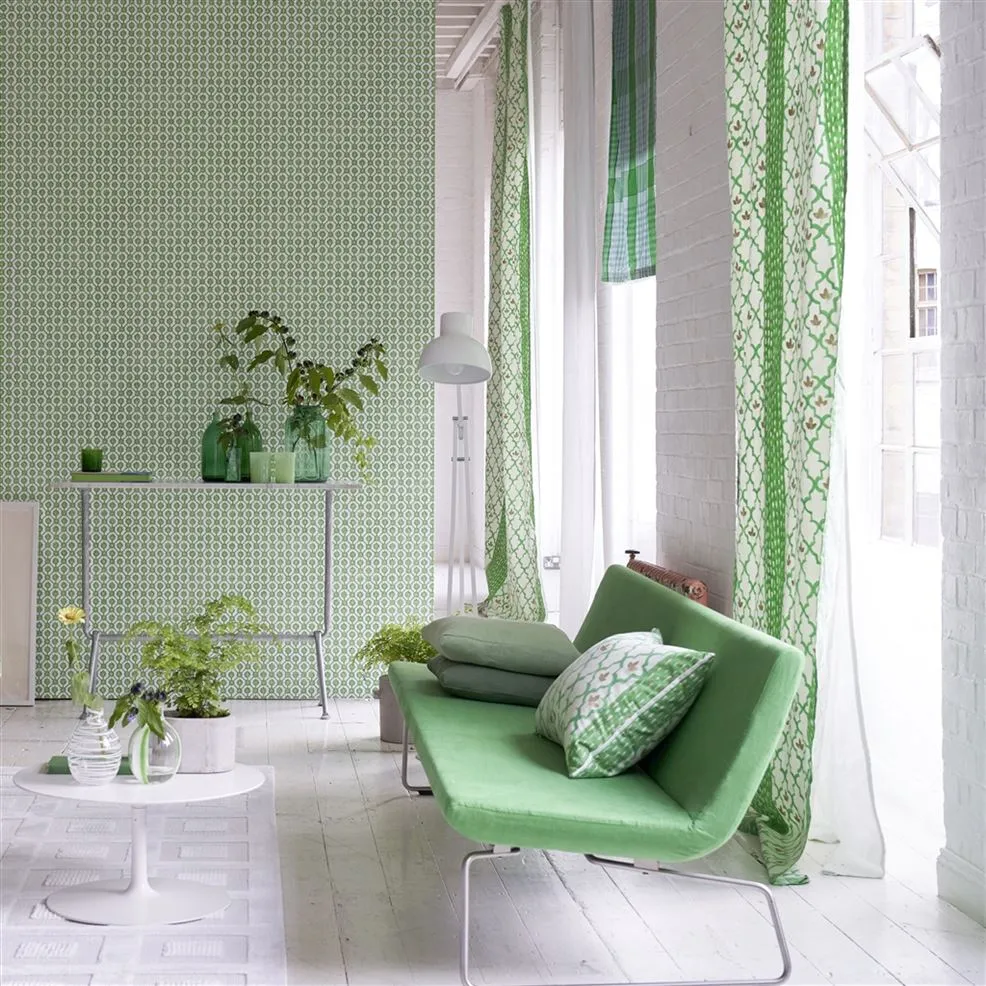 Designers Guild PDG1150/06 Porcelaine De Chine Jaal Pearl - tapeta z motywem geometrycznej siatki