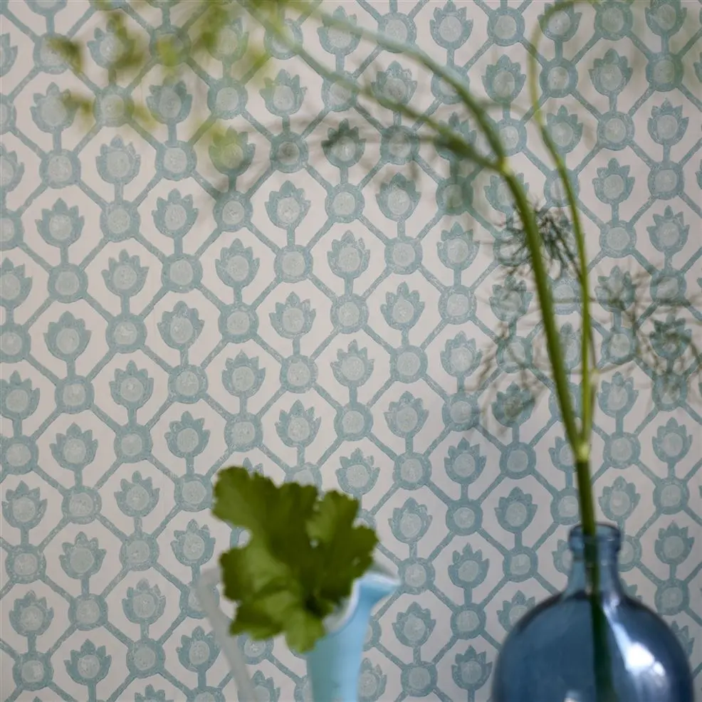Designers Guild PDG1150/08 Porcelaine De Chine Jaal Porcelain - tapeta z motywem geometrycznej siatki