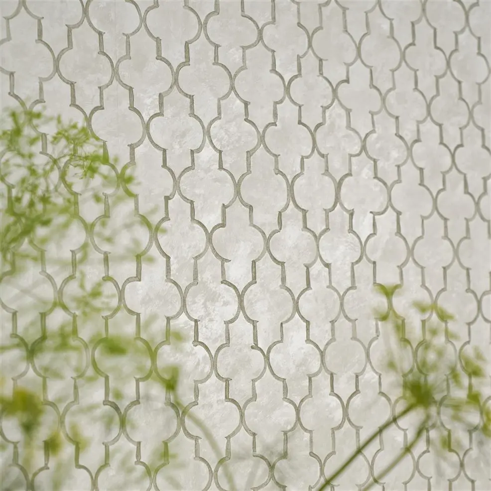 Designers Guild PDG1151/01 Porcelaine De Chine Pergola Trellis Stone - tapeta z motywem dekoracyjnej kraty