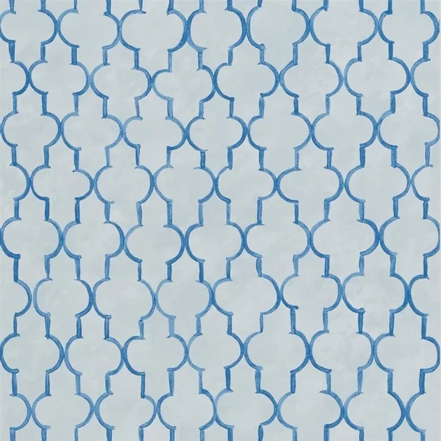 Designers Guild PDG1151/04 Porcelaine De Chine Pergola Trellis Cobalt - tapeta z motywem dekoracyjnej kraty