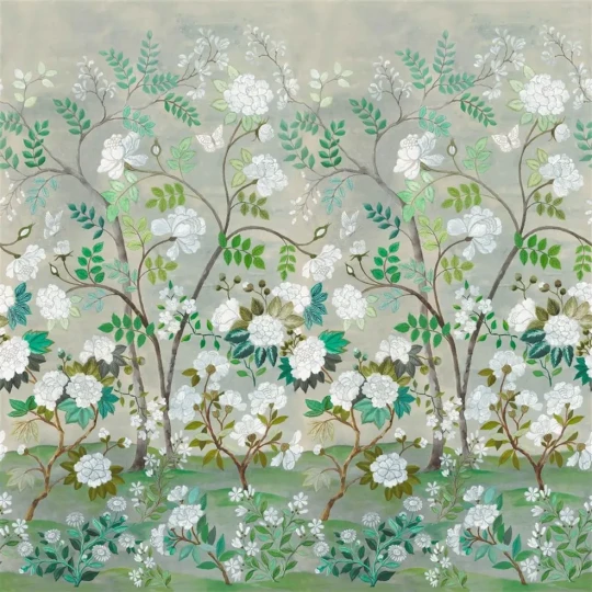 Designers Guild PDG1152/01 Porcelaine De Chine Fleur Orientale Celadon - tapeta z motywem kwiatów