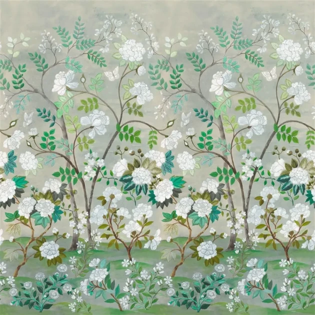 Designers Guild PDG1152/01 Porcelaine De Chine Fleur Orientale Celadon - tapeta z motywem kwiatów
