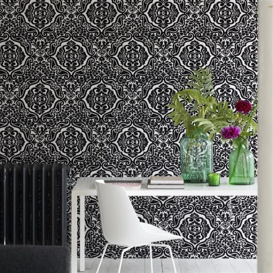 Designers Guild P446/02 Minakari Fioravanti Noir - tapeta z motywem adamaszku
