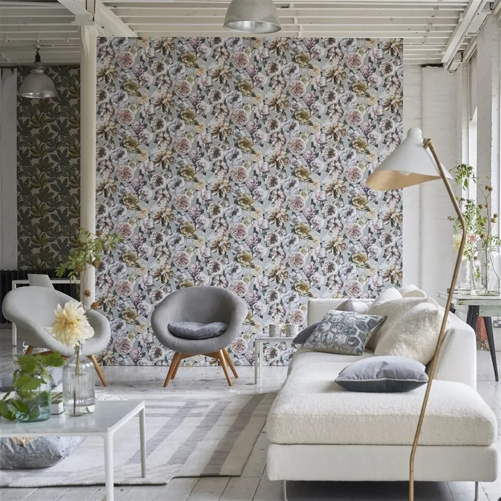 Designers Guild PDG1128/02 Minakari Pahari Platinum - tapeta z motywem kwiatów
