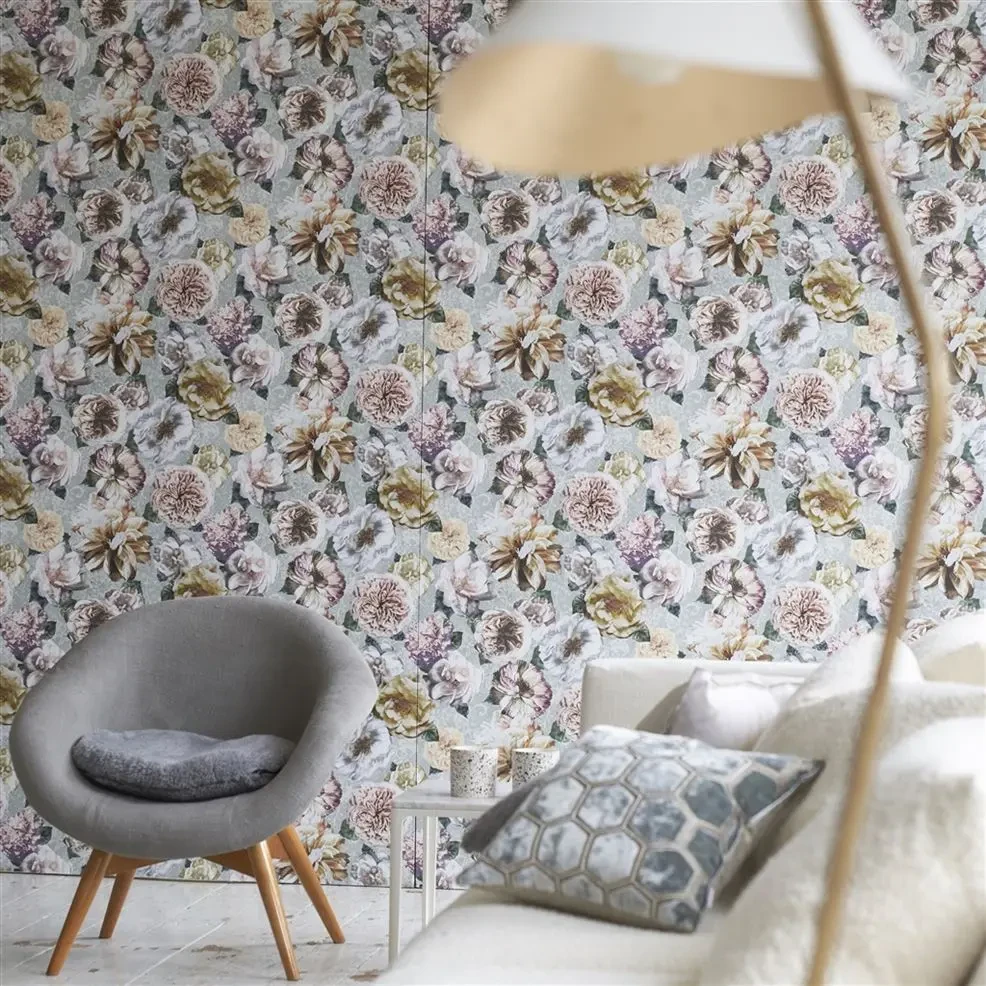 Designers Guild PDG1128/02 Minakari Pahari Platinum - tapeta z motywem kwiatów